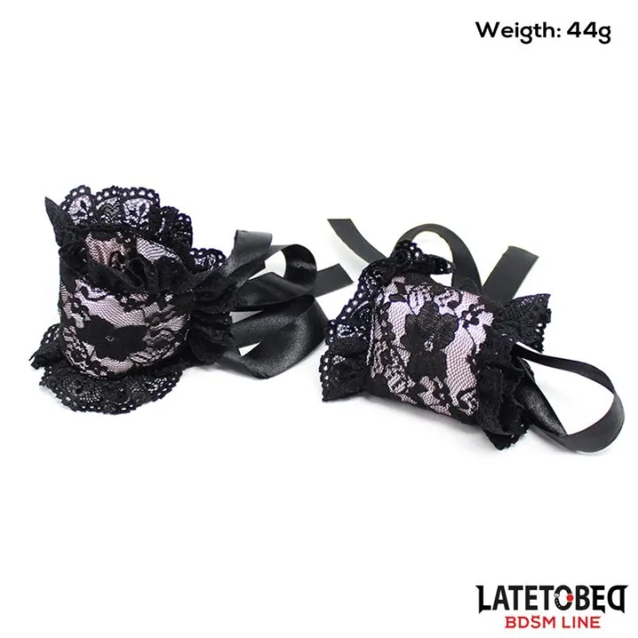 Set de 2 Piezas Antifaz y Esposas de Encaje de Latetobed Bdsm Line