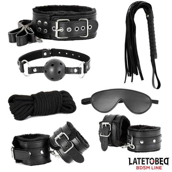 Set de 7 Piezas de Bondage Negro de Latetobed Bdsm Line | VibraZon