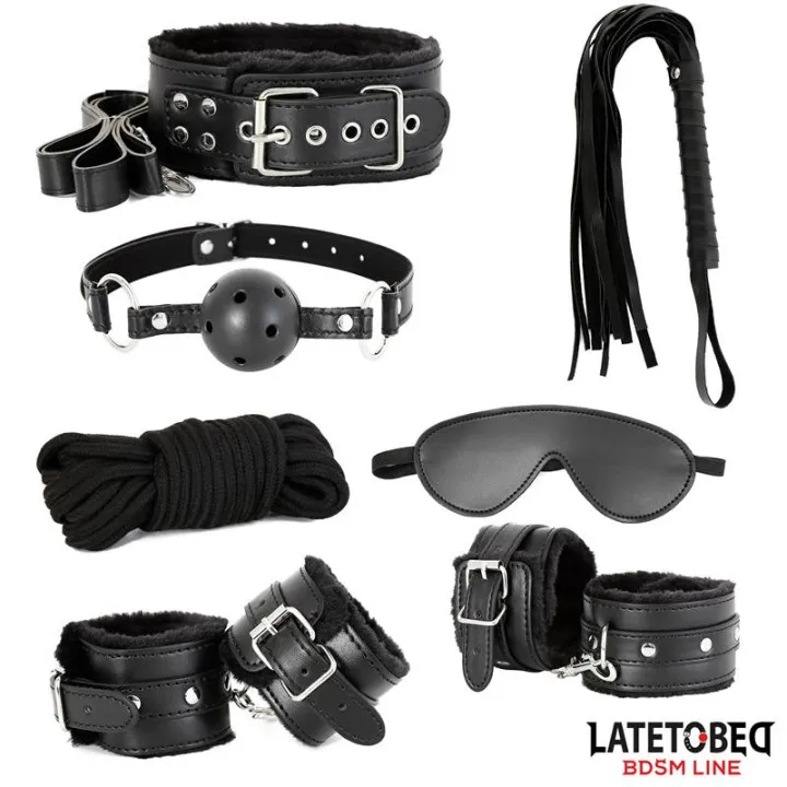 Set de 7 Piezas de Bondage Negro de Latetobed Bdsm Line