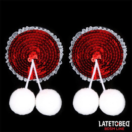 Pezoneras con Lentejuelas Rojas y Pompones Blancos de Latetobed Bdsm Line | VibraZon