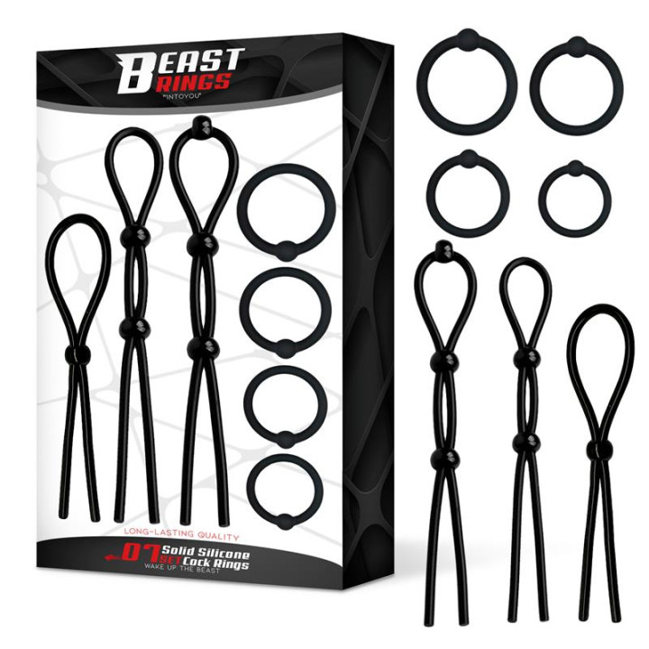 Set de 7 Anillos para el Pene Silicona Sólida de Beast Rings | VibraZon