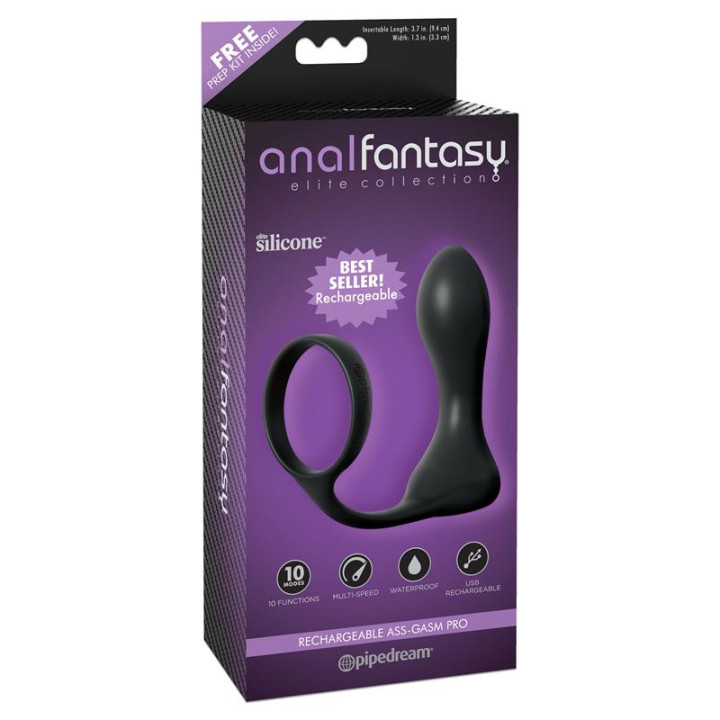 Anillo y Plug Anal con Vibración Negro de Anal Fantasy Elite | VibraZon