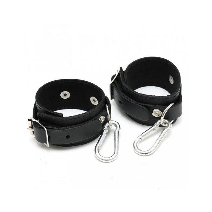 Esposas Cuero Negro con Mosquetones de Bondage Play | VibraZon