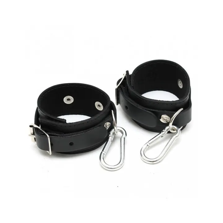 Esposas Cuero Negro con Mosquetones de Bondage Play