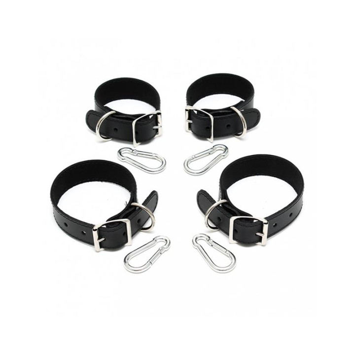 Set Esposas para Manos y Pies Cuero 2.5cm de Bondage Play | VibraZon