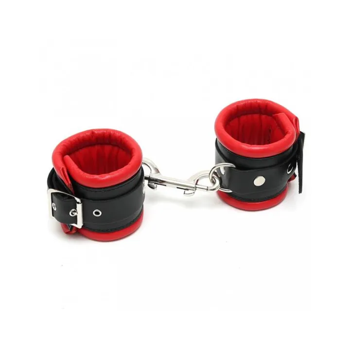 Esposas Cuero Negro y Rojo 7 cm de Bondage Play