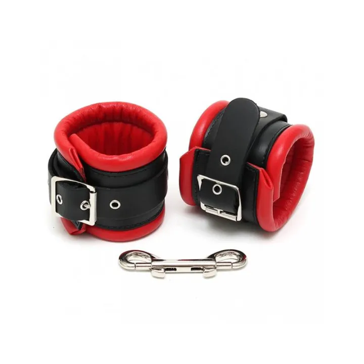 Esposas para Pies Cuero Negro y Rojo 7cm de Bondage Play