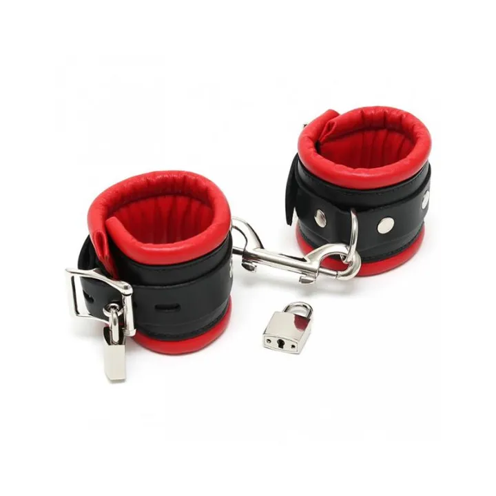 Esposas Cuero con Candado Negro y Rojo 7 cm de Bondage Play
