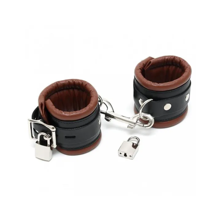 Esposas Cuero Negro y Marrón 7cm Candados de Bondage Play