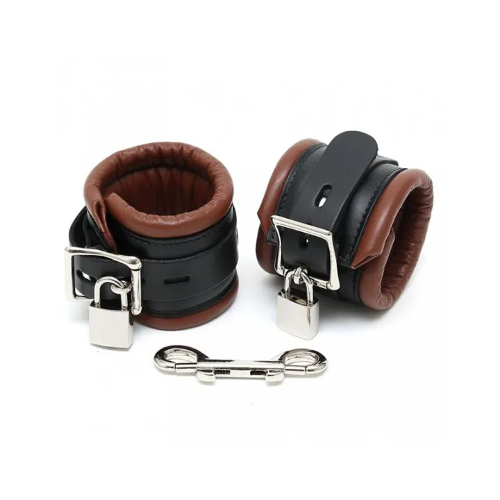 Esposas para Pies Cuero Negro y Marrón 7cm Candados de Bondage Play