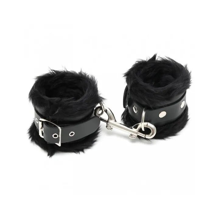 Esposas Cuero con Pelo Negro 7cm de Bondage Play