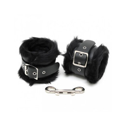 Esposas para Pies Cuero y Pelo Negro 7cm de Bondage Play | VibraZon