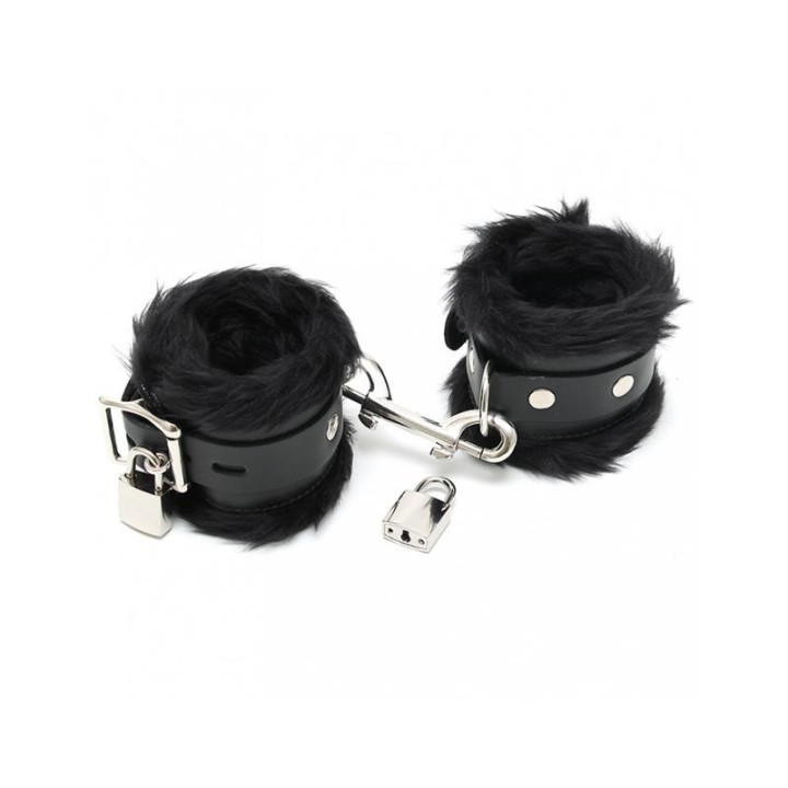 Esposas Cuero y Pelo Negro 7cm Candados de Bondage Play | VibraZon
