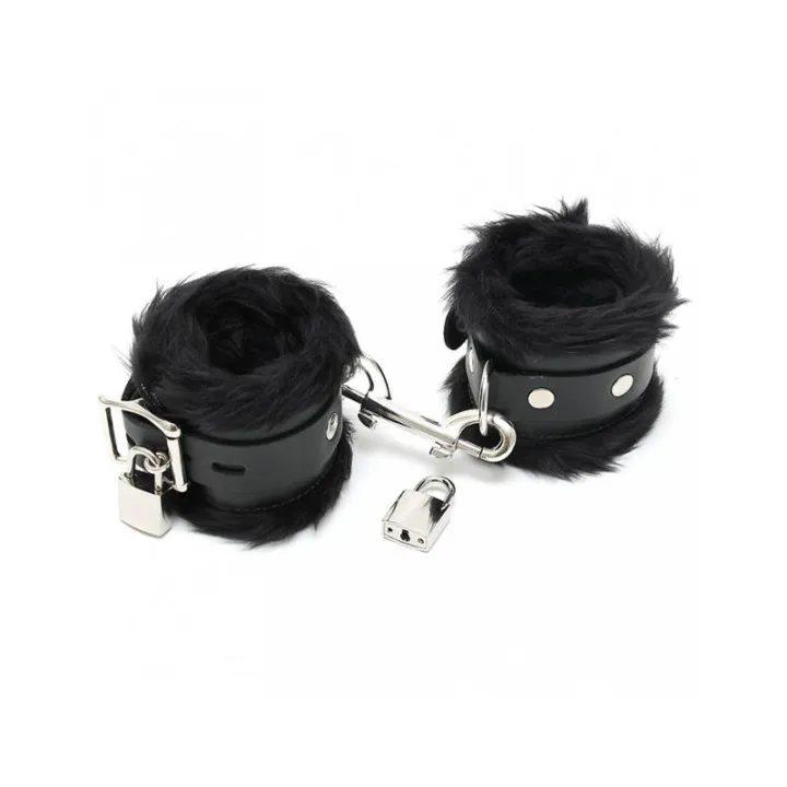 Esposas Cuero y Pelo Negro 7cm Candados de Bondage Play