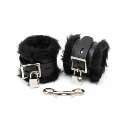 Esposas para Pies Cuero y Pelo Negro 7cm Candados de Bondage Play | VibraZon