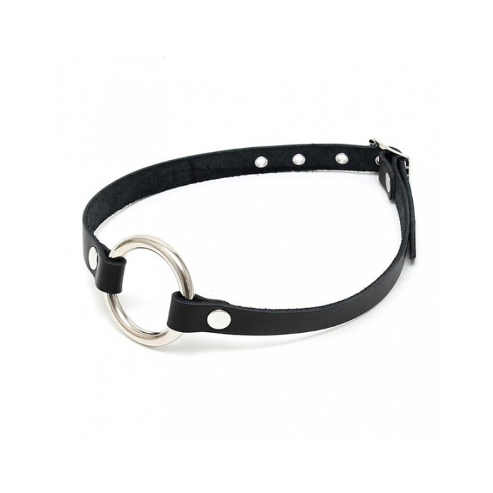 Mordaza Forma de Anillo Cuero y Metal de Bondage Play | VibraZon