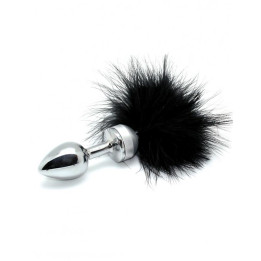 Plug Anal Metal con Plumas Negro 73mm de Bondage Play | VibraZon