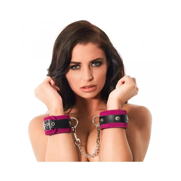 Esposas de Cuero Rosa Ajustable de Bondage Play