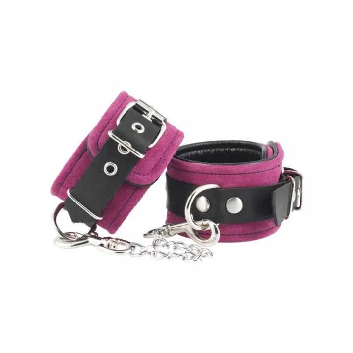 Esposas de Cuero Rosa Ajustable de Bondage Play