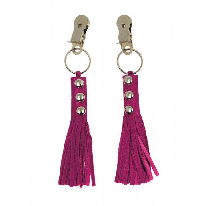 Pinzas para Pezones Cuero Rosa de Bondage Play | VibraZon