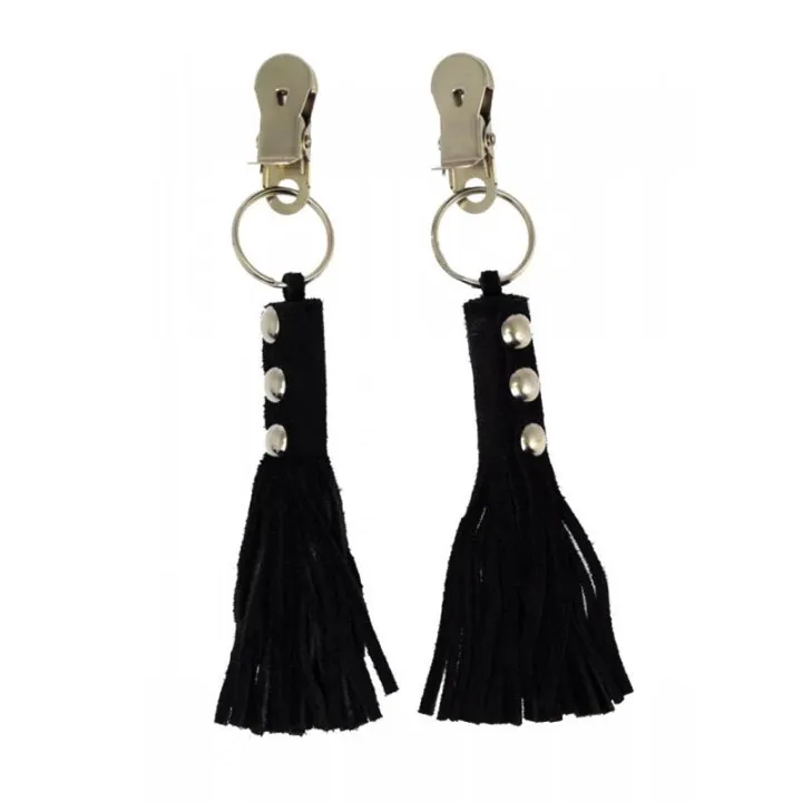 Pinzas para Pezones Cuero Flecos Negro de Bondage Play