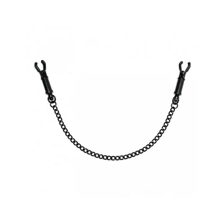 Pinzas para Pezones con Cadena Ajustable Negro de Bondage Play
