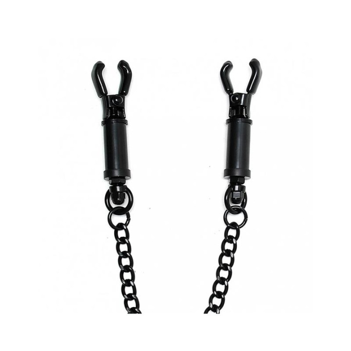 Pinzas para Pezones con Cadena Ajustable Negro de Bondage Play | VibraZon