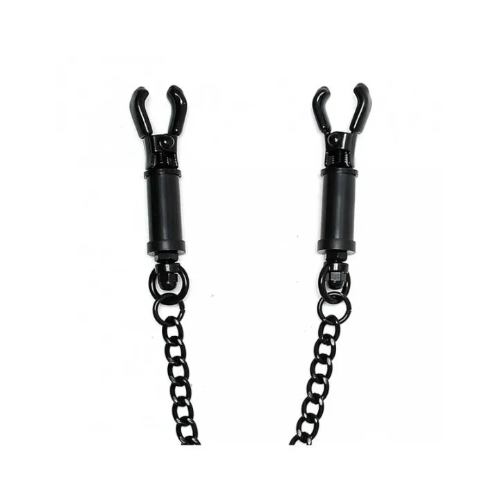 Pinzas para Pezones con Cadena Ajustable Negro de Bondage Play