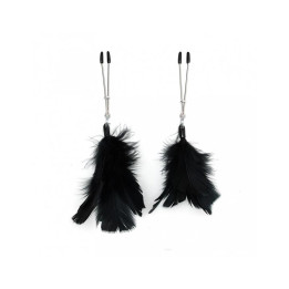 Pinzas para Pezones con Plumas Negras Ajustables de Bondage Play | VibraZon