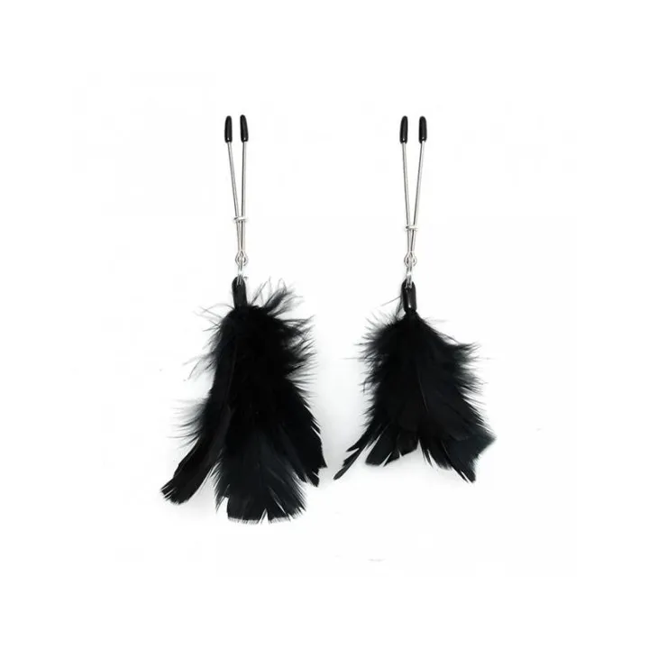Pinzas para Pezones con Plumas Negras Ajustables de Bondage Play