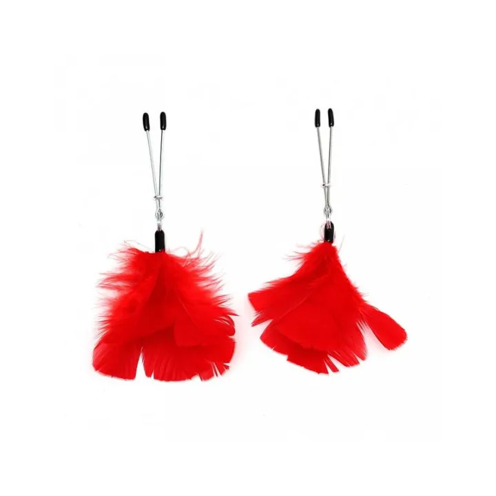 Pinzas para Pezones con Plumas Rojas Ajustables de Bondage Play