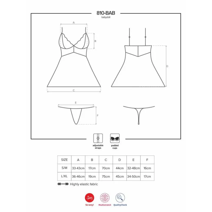 810-BAB-2 Babydoll y Tanga Color Blanco de Obsessive