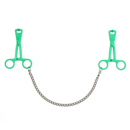 Pinzas Pezones con Cadena Verde de Bondage Play | VibraZon