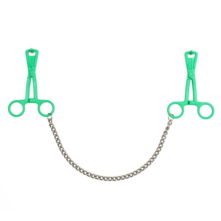 Pinzas Pezones con Cadena Verde de Bondage Play | VibraZon