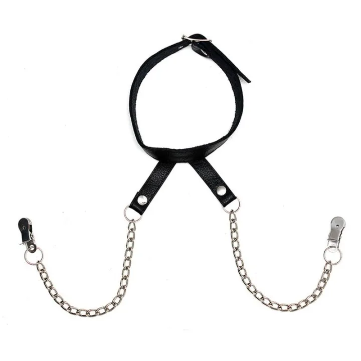 Pinzas para Pezones con Cadena y Collar de Bondage Play