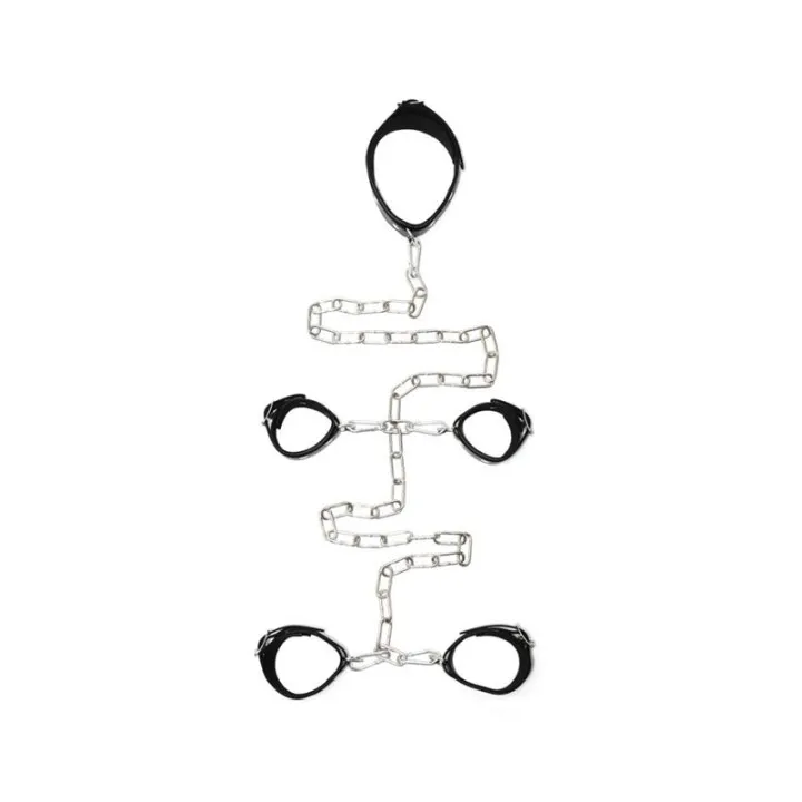 Ataduras Cuello Manos y Pies Cuero y Metal de Bondage Play