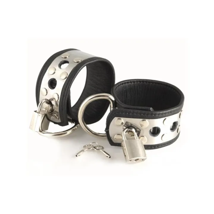 Esposas de Cuero y Metal Ajustable de Bondage Play