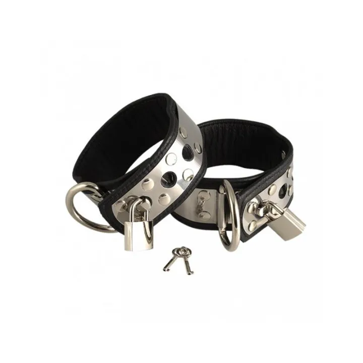 Esposas de Cuero y Metal para Pies Ajustable de Bondage Play