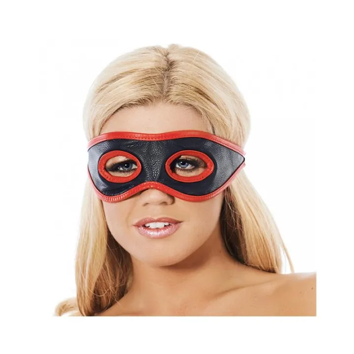 Antifaz Cuero con Aberturas en los Ojos Rojo y Negro de Bondage Play