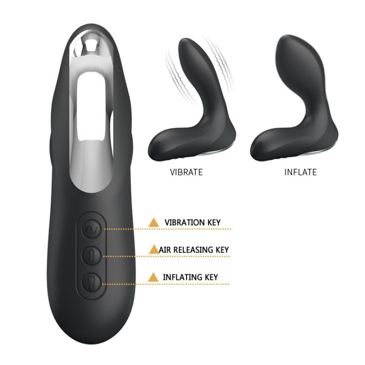 Estimlador Anal Inflable Leonard Silicona USB Negro de Prettylove | VibraZon