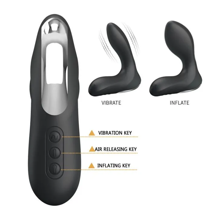 Estimlador Anal Inflable Leonard Silicona USB Negro de Prettylove