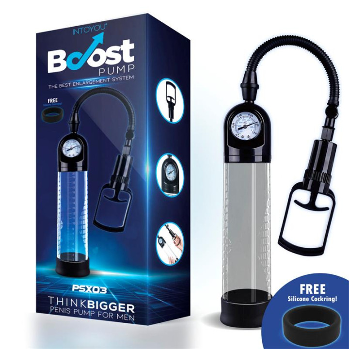 Bomba Manual con Medidor para el Pene PSX03 Transparente de Boost Pumps | VibraZon