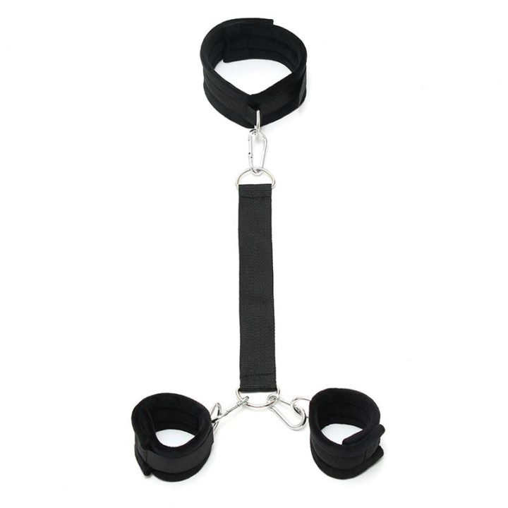 Collar con Esposas Ajustables Negro de Bondage Play | VibraZon