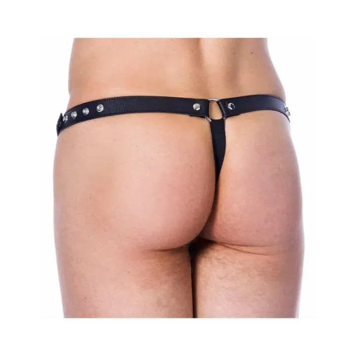 Tanga de Cuero Ajustable con Abertura de Bondage Play
