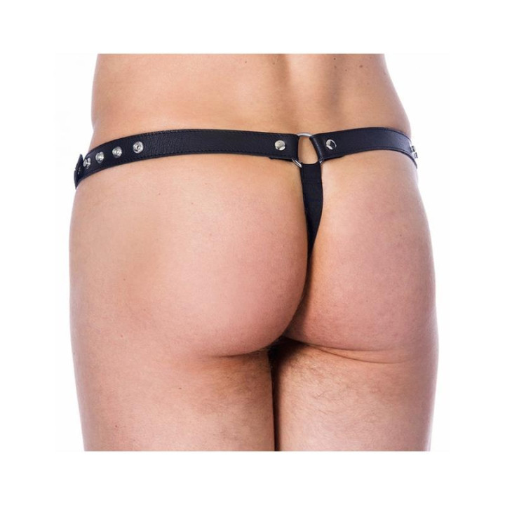 Tanga de Cuero Ajustable Color NEgro de Bondage Play | VibraZon