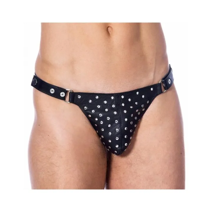 Tanga de Cuero Ajustable con Tachuelas de Bondage Play