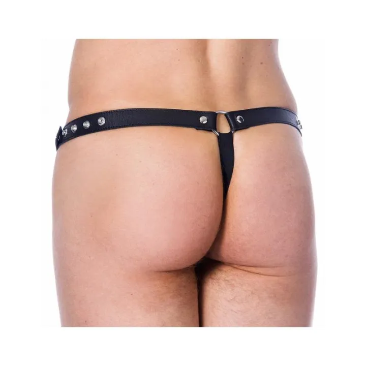 Tanga de Cuero Ajustable con Tachuelas de Bondage Play