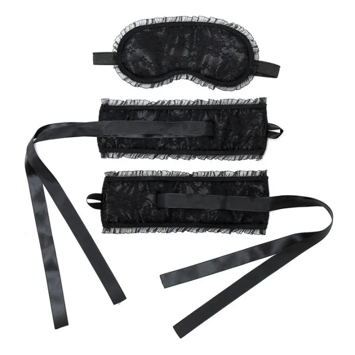 Esposas y Máscara Burlesque Negro de Bondage Play