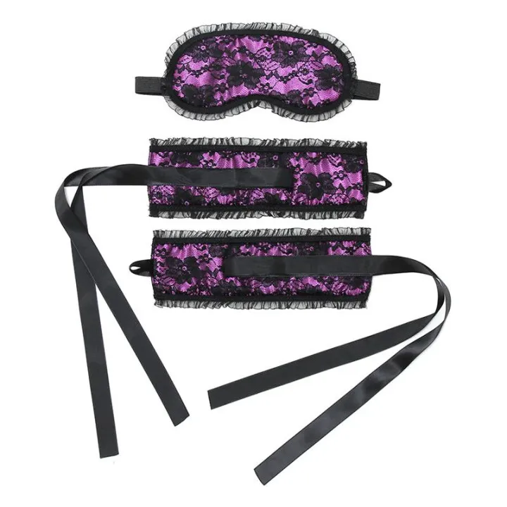 Esposas y Máscara Burlesque Púrpura de Bondage Play