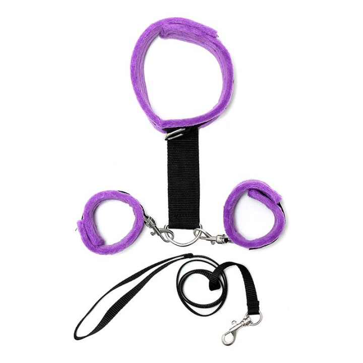 Collar y Esposas Desmontable Púrpura Ajustable de Bondage Play | VibraZon